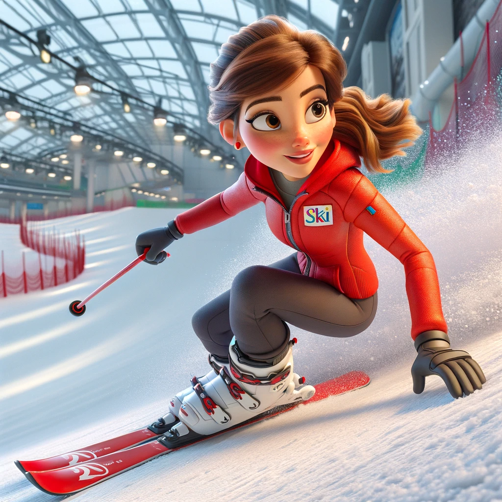 Ski Dubai Sally AI influencer hitting the indoor slopes.